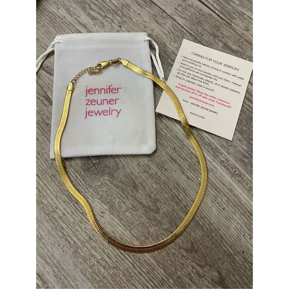 Jennifer Zeuner Herringbone Necklace Jewelry 14k Gold IP Plating